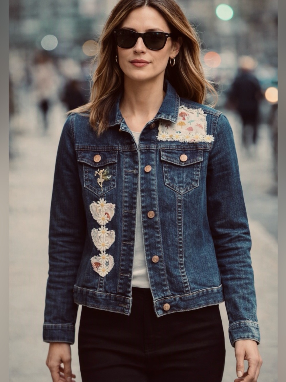 “Magic Mushroom Daisy Fairy Garden”– Custom Handmade Bohemian Denim Jacket